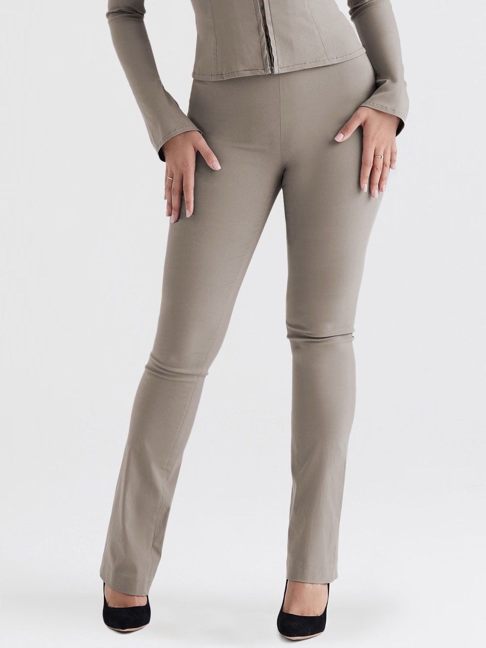 House of CB Laurel High Waisted Trousers Flared Pants Smoke Gray Grey Medium